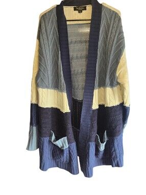 SilverSilk,  Colorblock Open Cardigan Sweater - Blue, Cream, Navy
